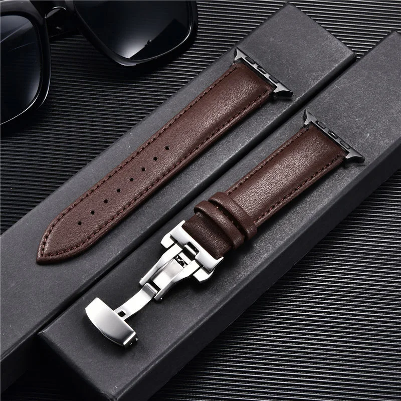 Leather Watchbands for Apple Watch 8 7 6 5 4 3 SE Butterfly Clasp Replace Wrist Strap 38/40/41mm 42/44/45mm Band for iwatch - Image 7