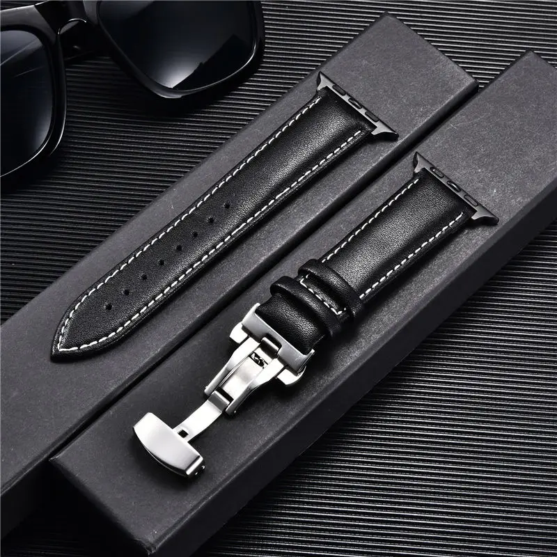 Leather Watchbands for Apple Watch 8 7 6 5 4 3 SE Butterfly Clasp Replace Wrist Strap 38/40/41mm 42/44/45mm Band for iwatch - Image 14