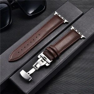 Leather Watchbands for Apple Watch 8 7 6 5 4 3 SE Butterfly Clasp Replace Wrist Strap 38/40/41mm 42/44/45mm Band for iwatch