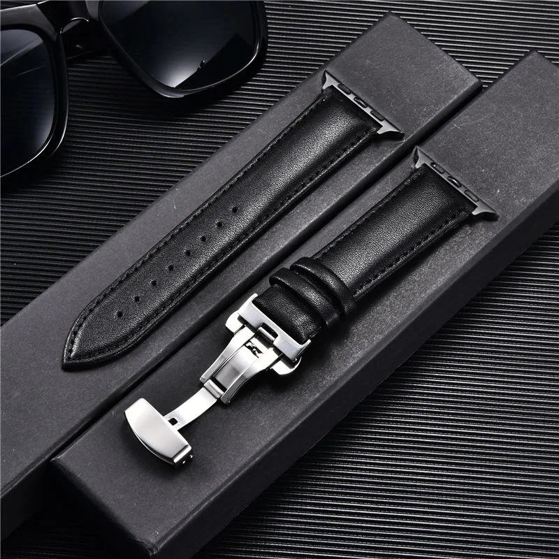 Leather Watchbands for Apple Watch 8 7 6 5 4 3 SE Butterfly Clasp Replace Wrist Strap 38/40/41mm 42/44/45mm Band for iwatch - Image 12