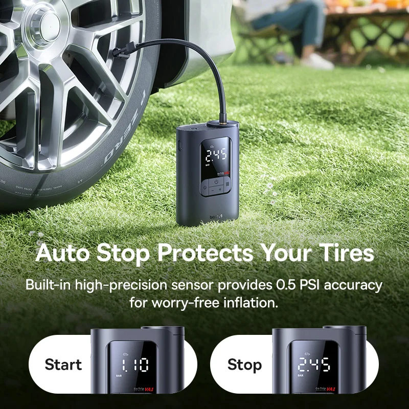 New Baseus GoTrip VA1 Pro/Max Car Air Pump 7500mAh Air Compressor Portable Tire Inflator for Motorcycle Bicycle Ball Car Pump - Image 5