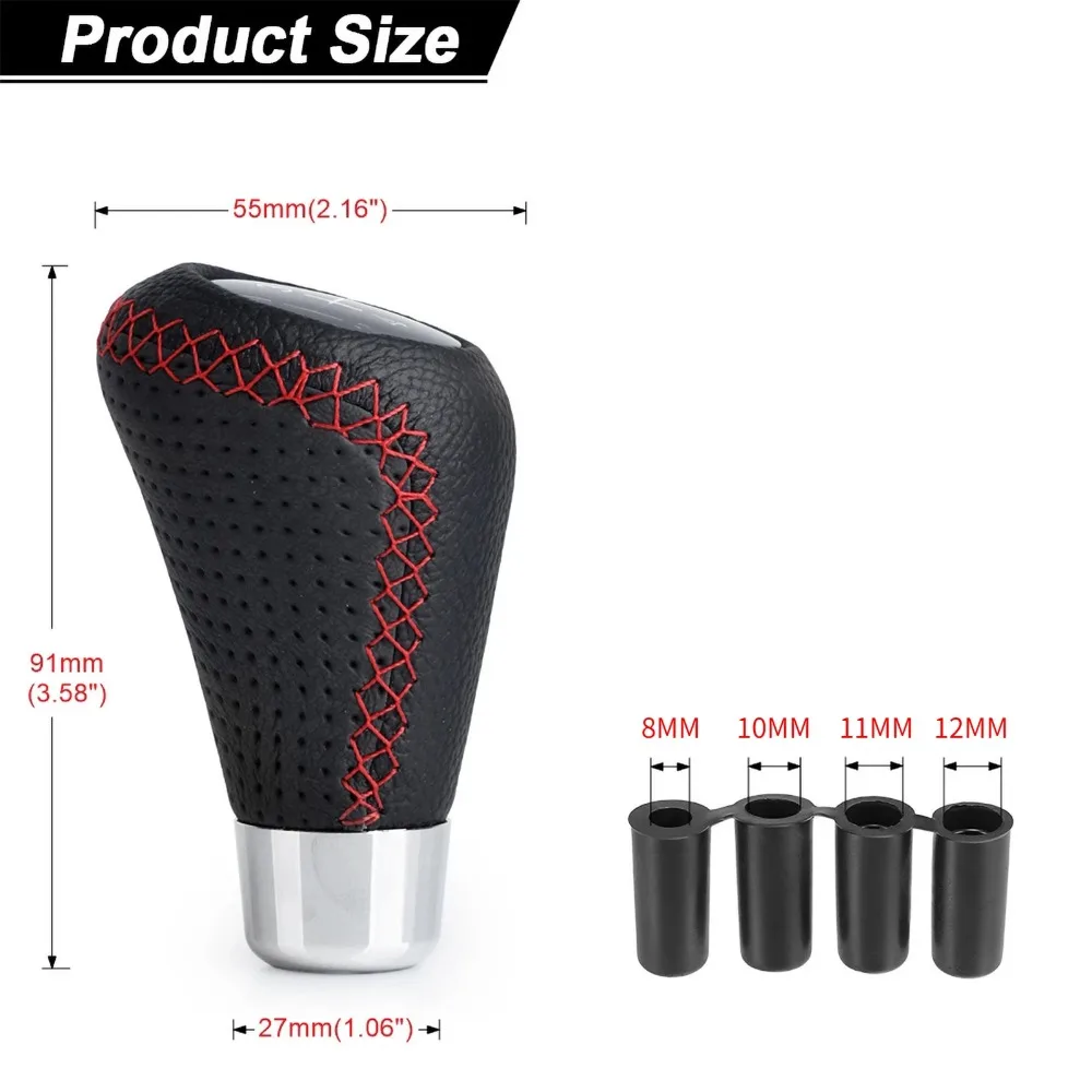 Universal 5 Speed Manual Leather Red Stitch Gear Shift Knob Car Gear Stick Shift Knob Lever Manual Transmission M8 M10 M11 M12 - Image 2