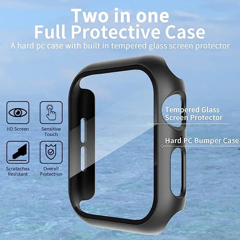 Glass+Matte Watch Cover for Apple Watch Case 45mm 41mm 44mm 40mm 42mm 38mm Bumper+Screen Protector for Iwatch SE 9 8 7 6 5 4 3 2 - Image 2
