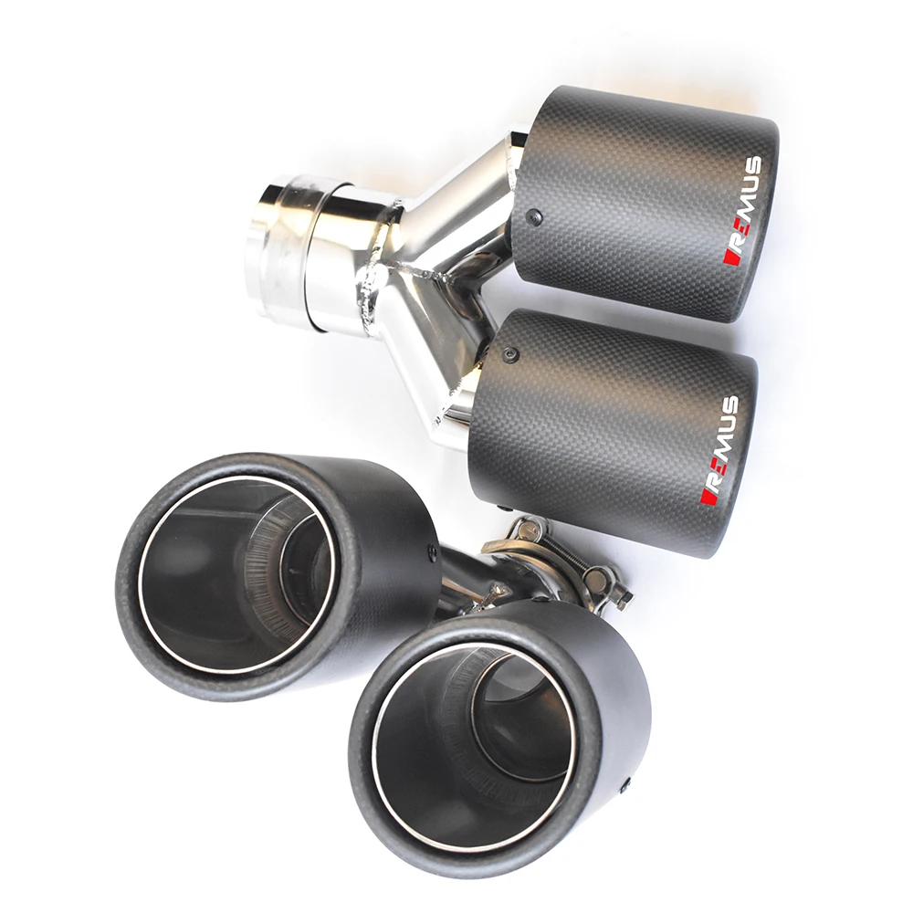 Universal Dual Curly Carbon Fiber Exhaust Tip Silver Steel Muffler Pipe With VREMUS for Car Customization - Image 6