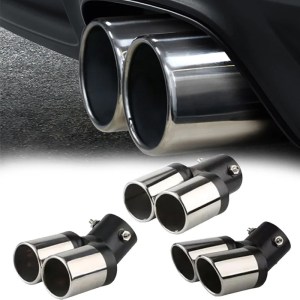 1PCS 2.5″ Inlet Decoration Chrome Tail Pipe Car Styling Car Exhaust Trim Muffler Pipe Tail Stainless Steel Curved Double Outlet