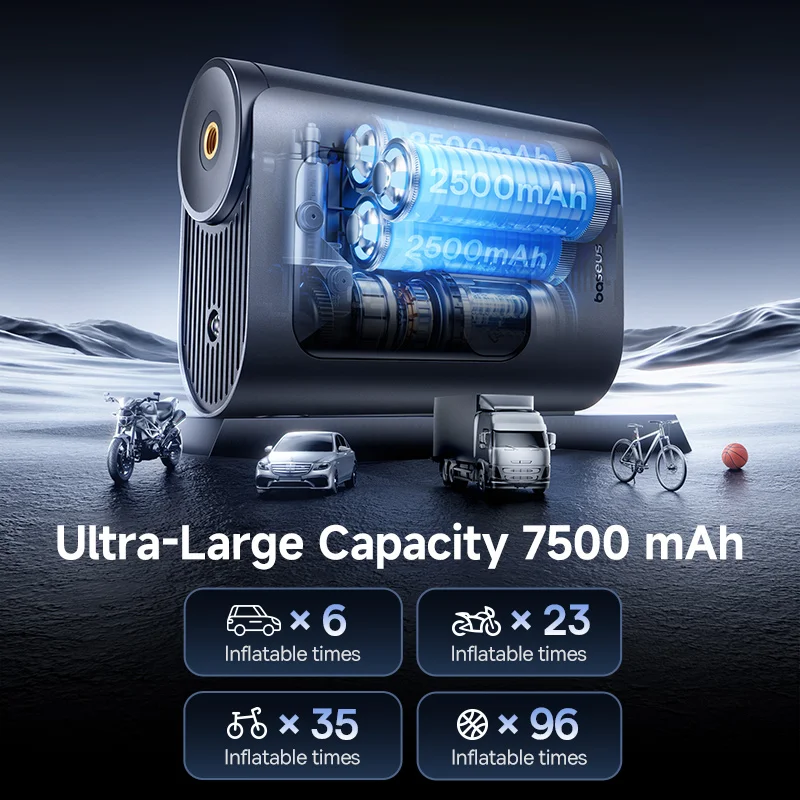 New Baseus GoTrip VA1 Pro/Max Car Air Pump 7500mAh Air Compressor Portable Tire Inflator for Motorcycle Bicycle Ball Car Pump - Image 3