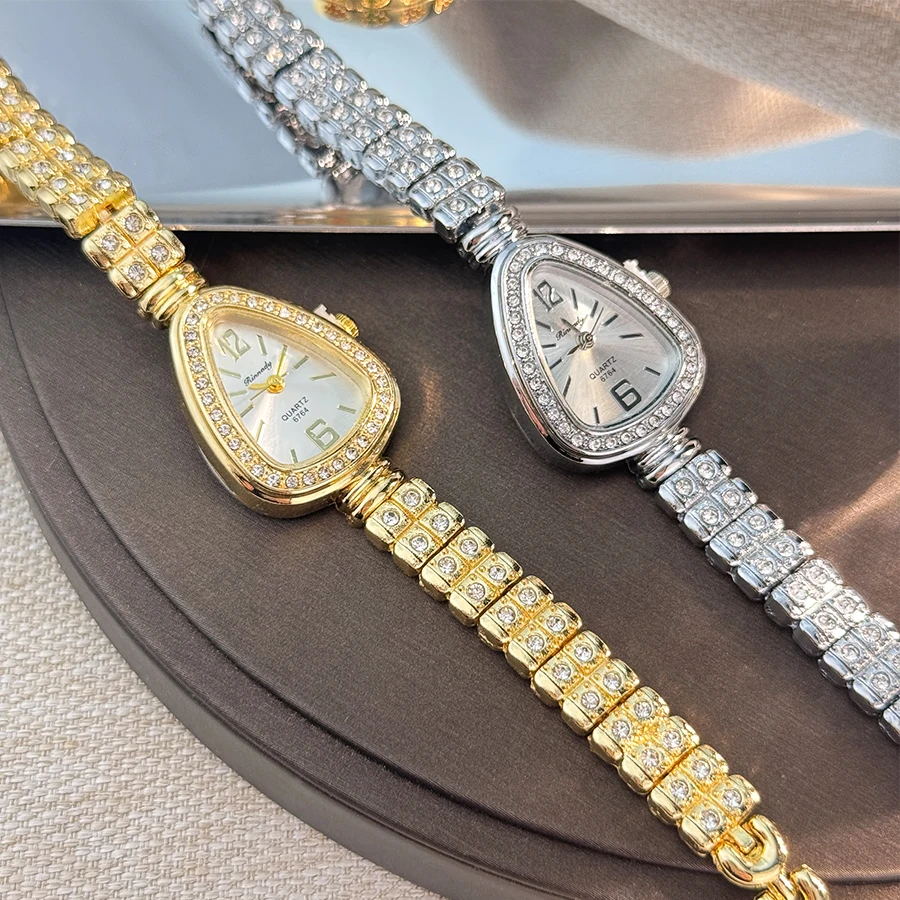 Women's diamond-set snakehead alloy case Sun stripe stripe scale diamond-set fine bracelet quartz watch luxury women's watch - Image 6