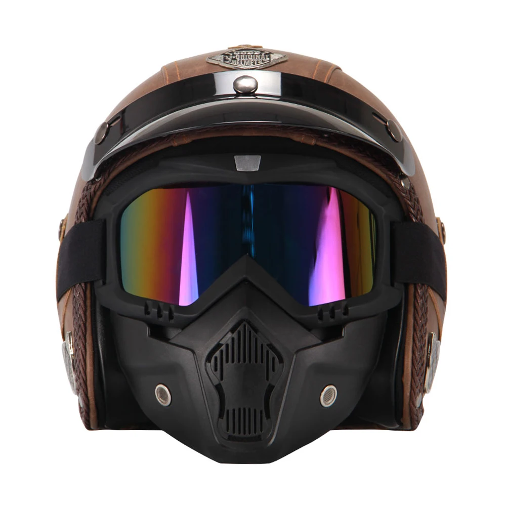 New Retro Vintage German Style Motorcycle Helmet 3/4 Open Face Helmet Scooter Chopper Cruiser Casco Moto Helmet Glasses Mask - Image 2