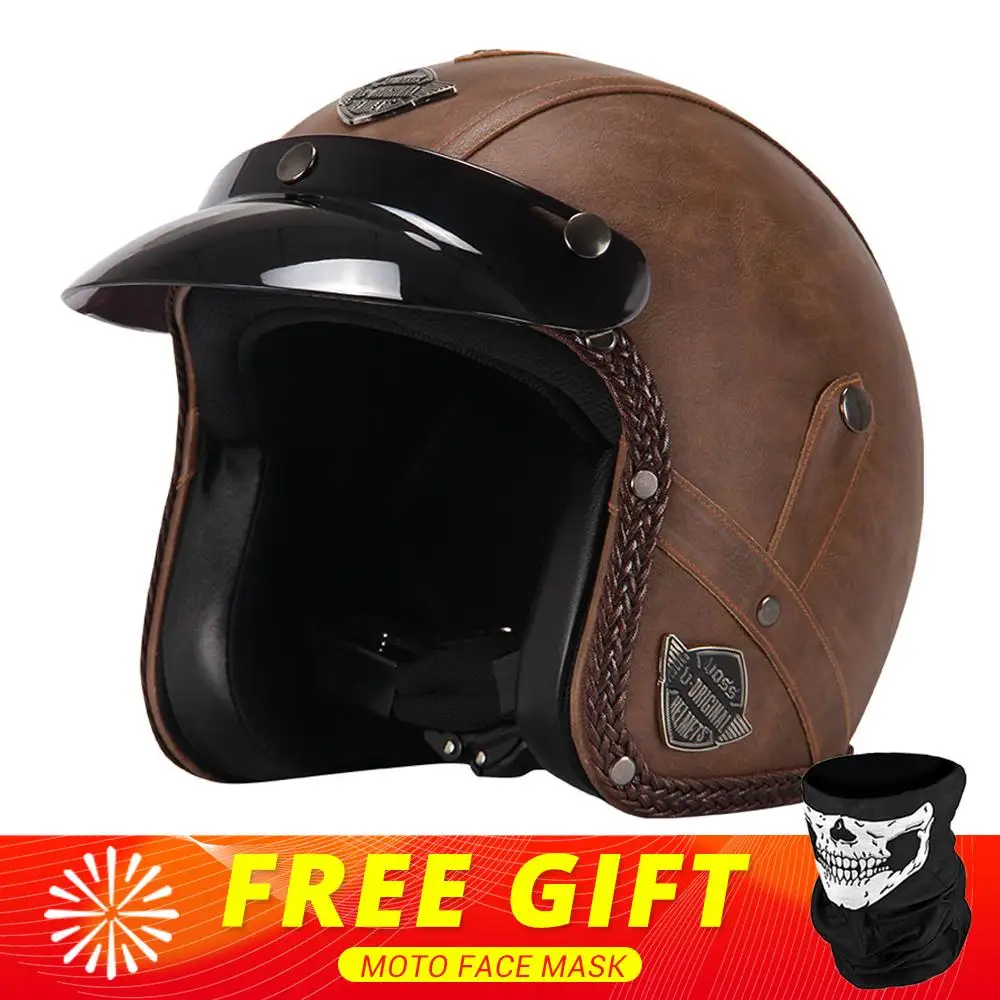 New Retro Vintage German Style Motorcycle Helmet 3/4 Open Face Helmet Scooter Chopper Cruiser Casco Moto Helmet Glasses Mask - Image 18