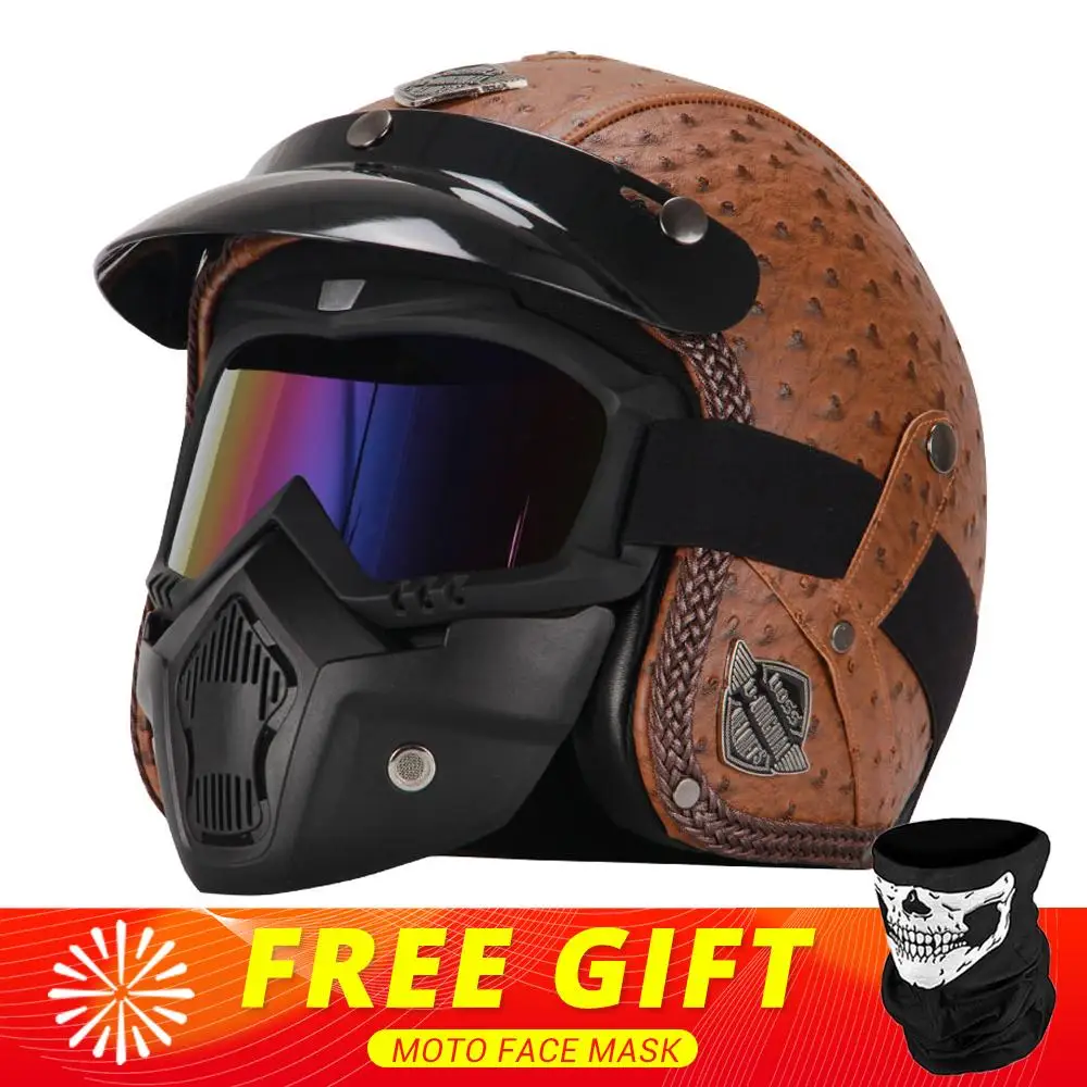 New Retro Vintage German Style Motorcycle Helmet 3/4 Open Face Helmet Scooter Chopper Cruiser Casco Moto Helmet Glasses Mask - Image 13