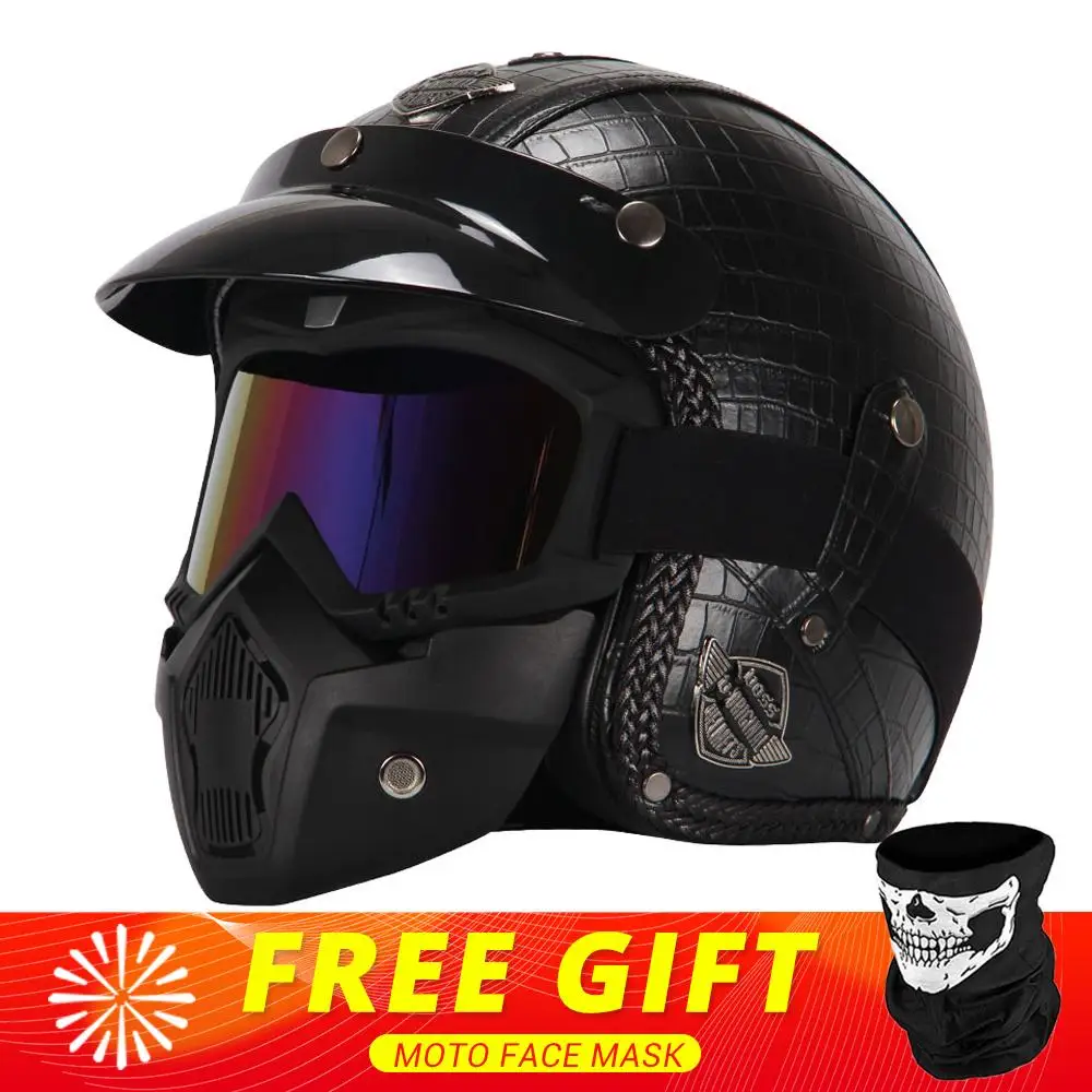 New Retro Vintage German Style Motorcycle Helmet 3/4 Open Face Helmet Scooter Chopper Cruiser Casco Moto Helmet Glasses Mask - Image 11