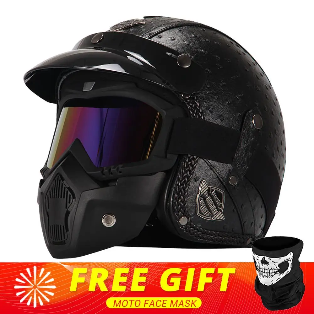 New Retro Vintage German Style Motorcycle Helmet 3/4 Open Face Helmet Scooter Chopper Cruiser Casco Moto Helmet Glasses Mask - Image 15