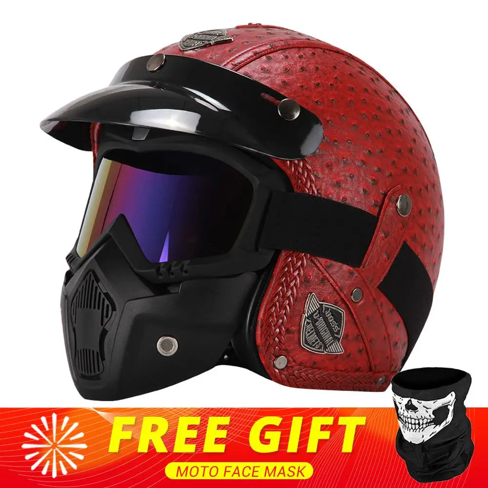 New Retro Vintage German Style Motorcycle Helmet 3/4 Open Face Helmet Scooter Chopper Cruiser Casco Moto Helmet Glasses Mask - Image 14