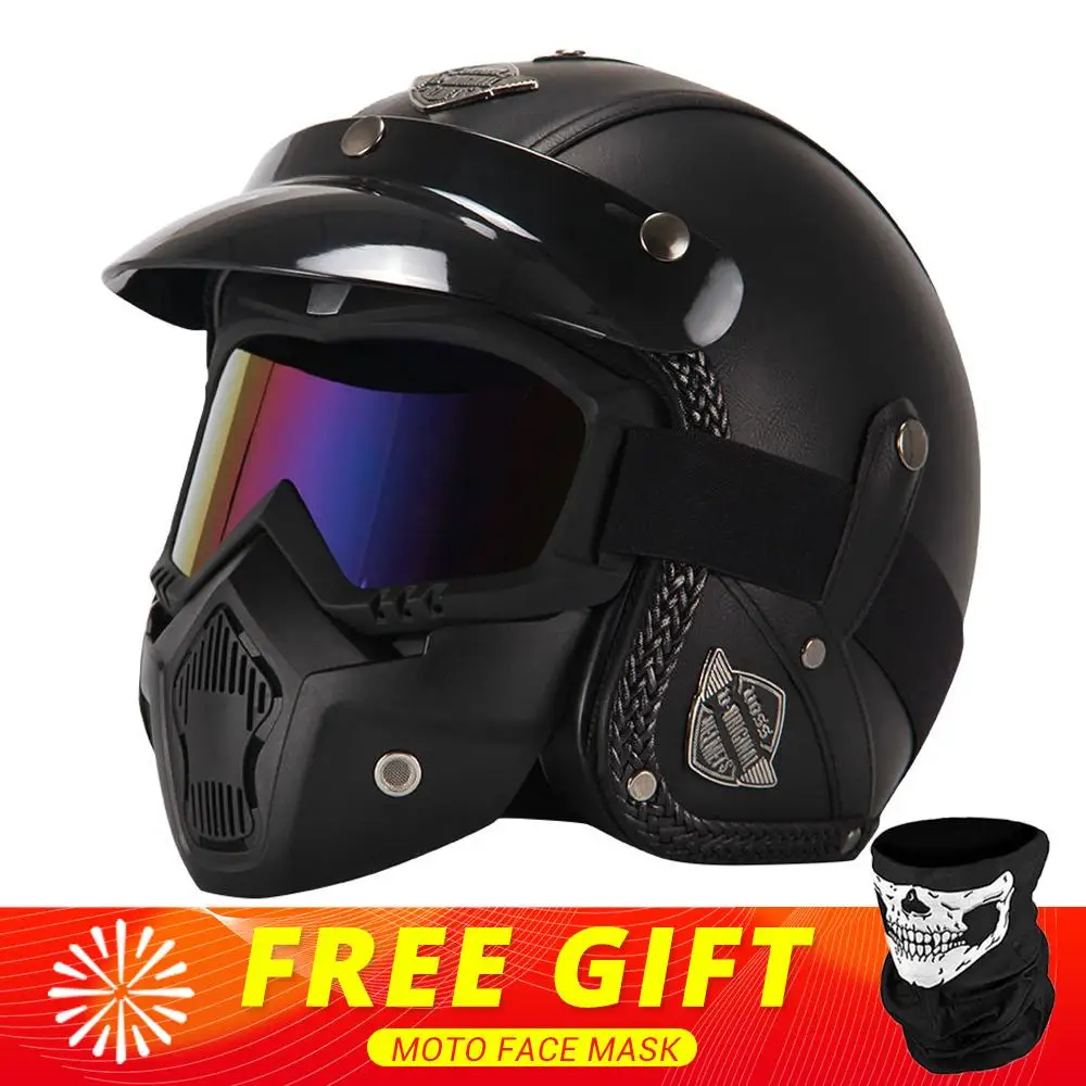 New Retro Vintage German Style Motorcycle Helmet 3/4 Open Face Helmet Scooter Chopper Cruiser Casco Moto Helmet Glasses Mask - Image 7