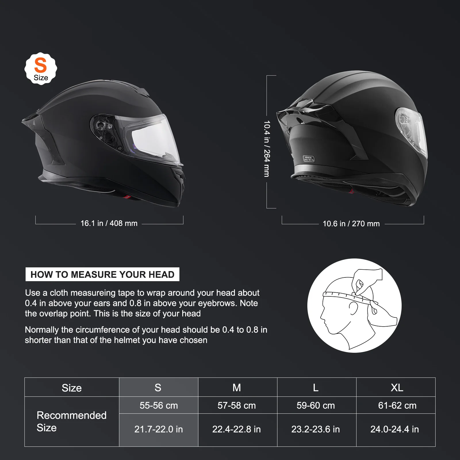 SucceBuy Motorcycle Helmet Full Face Smart Street ABS&High Density Helmet with Bluetooth Slot&Interchangeable Lens Fit for Adult - Image 9