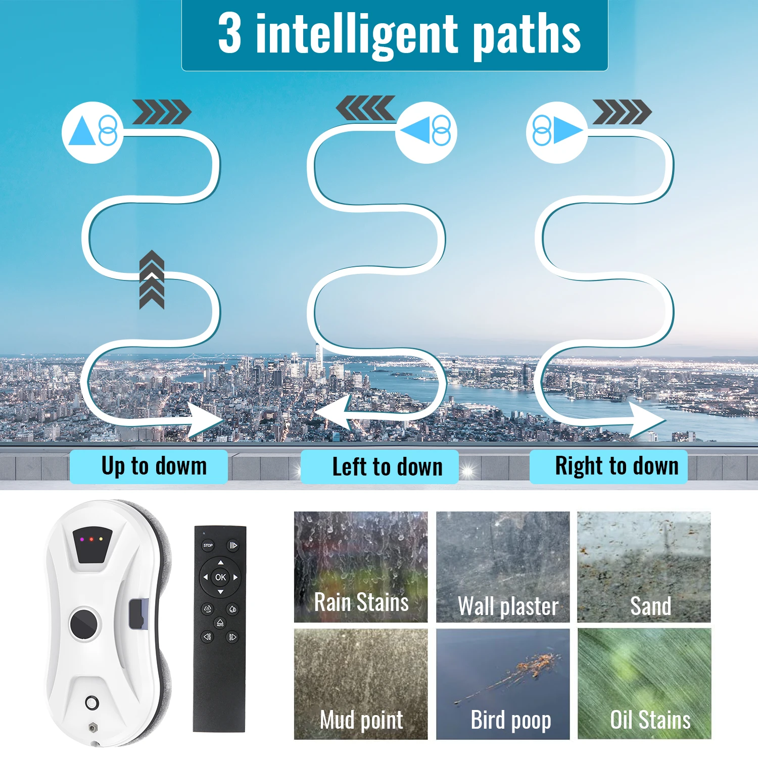 Smart Window Cleaning Robot 5600Pa Auto Spray Anti-Fall Smart Z-Path Safety Rope & Dual Spiral For Glass Tile & Wooden Surfaces - Image 3