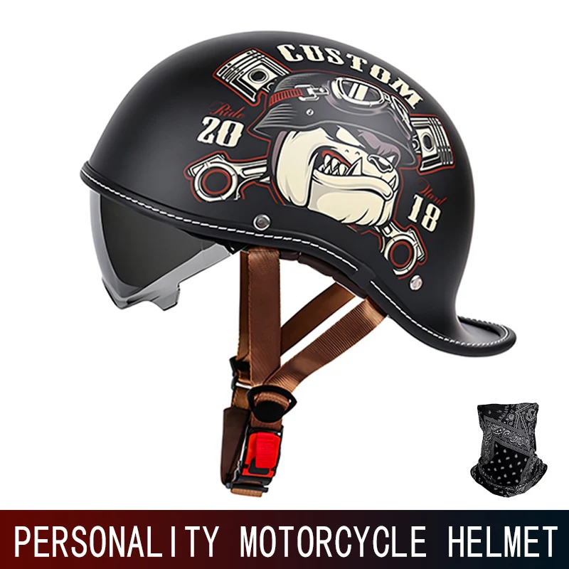 Retro Helmet Cocked Tail Motorcycle Helmet for Men and Women Four Seasons Prince Cruise Helmet Riding Personality Half Helmet.