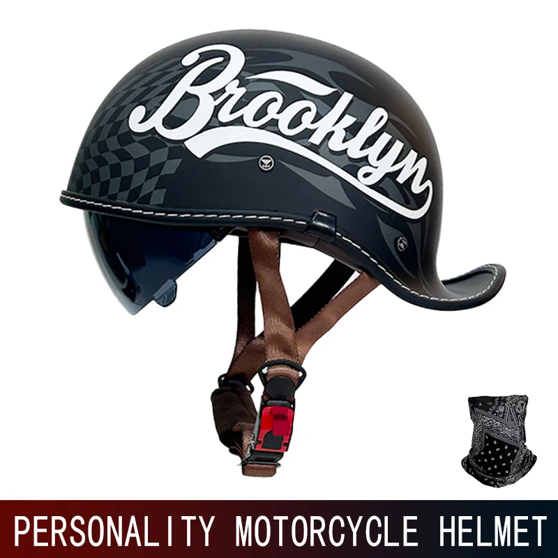 Retro Helmet Cocked Tail Motorcycle Helmet for Men and Women Four Seasons Prince Cruise Helmet Riding Personality Half Helmet. - Image 2