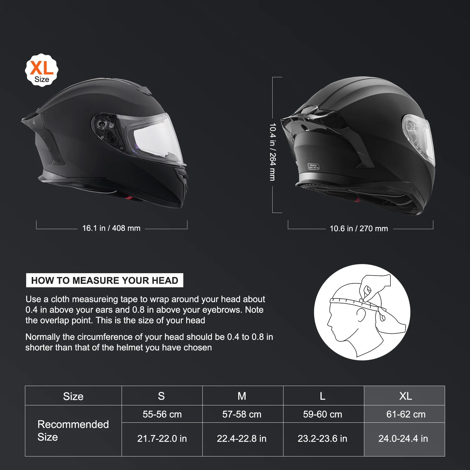 SucceBuy Motorcycle Helmet Full Face Smart Street ABS&High Density Helmet with Bluetooth Slot&Interchangeable Lens Fit for Adult - Image 8